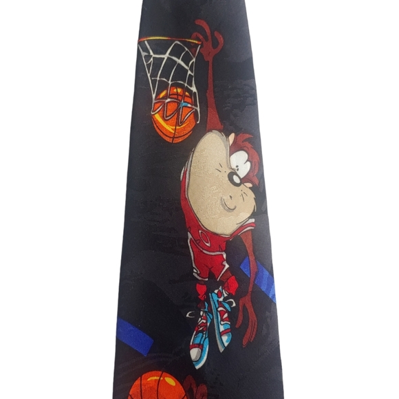 VINTAGE Looney Tunes Necktie Mens Black Taz Daffy Duck Basketball Tie Career Dad - Picture 5 of 9